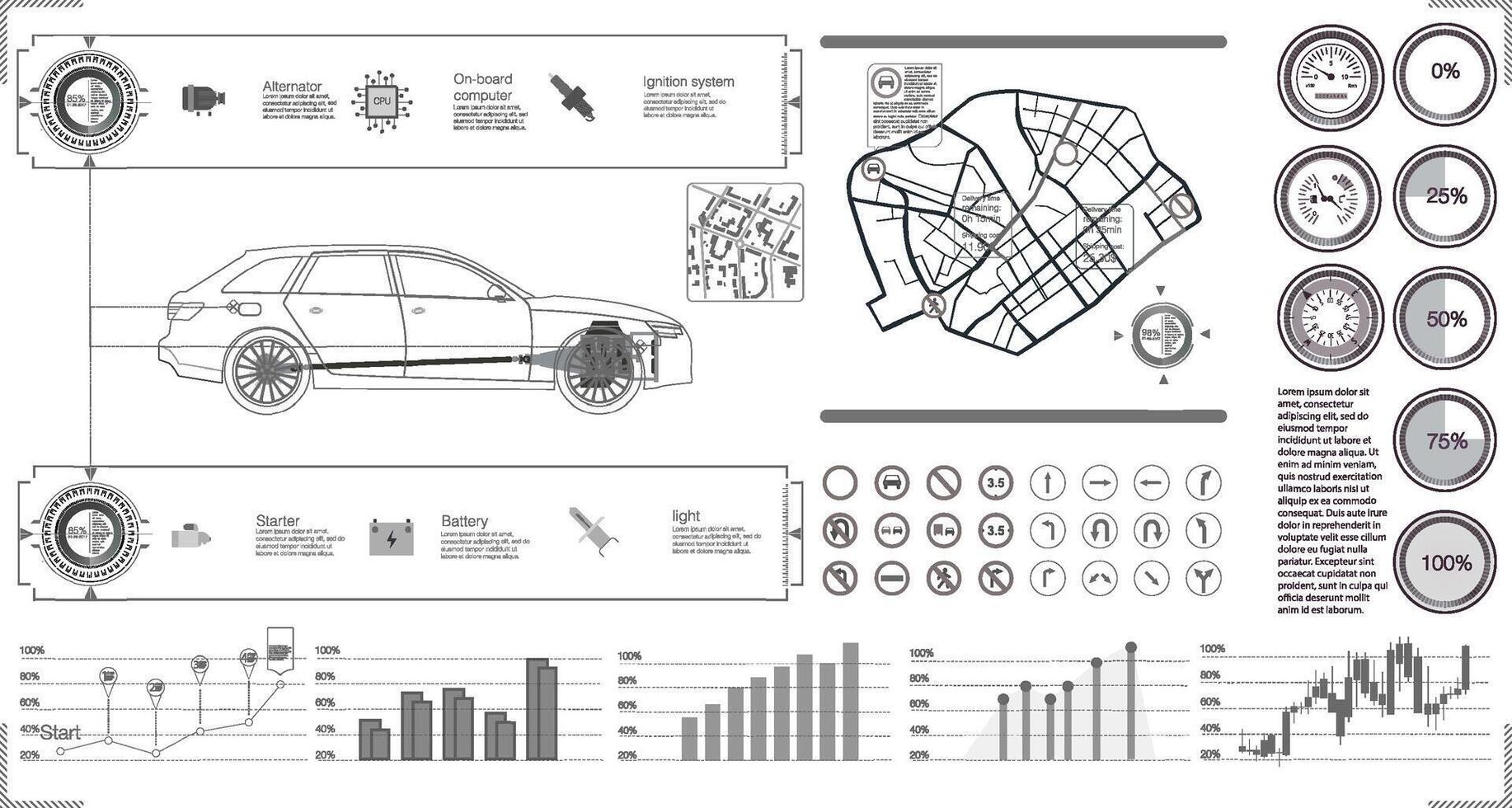 Automotive dashboard design infographic illustration vector