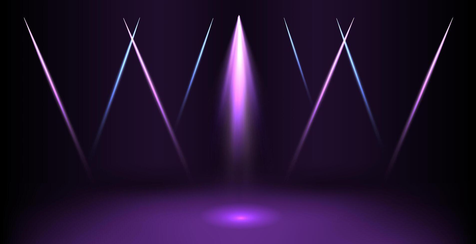 A purple stage with lights and a spotlight vector