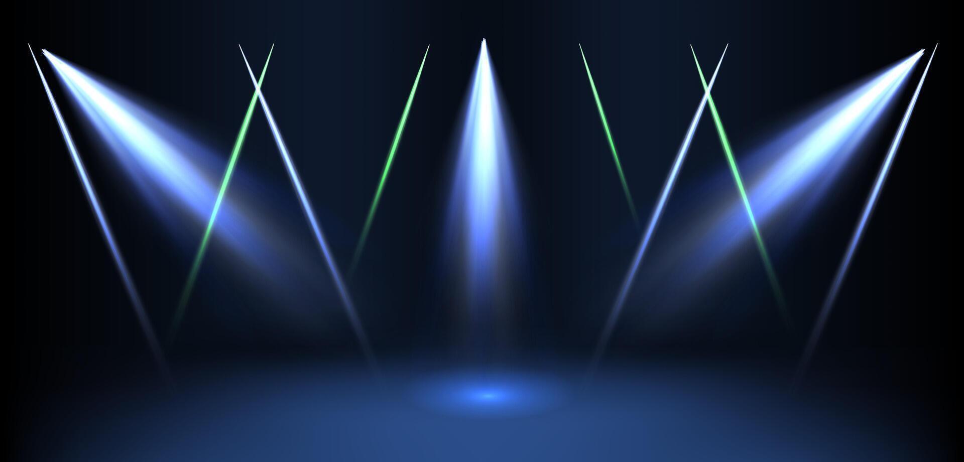 Three lights on a stage with a blue background vector