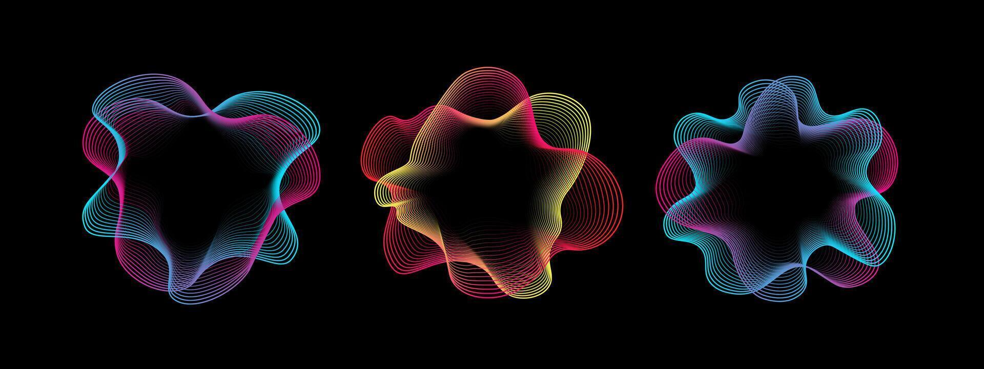 A set of multicolored neon sound waves. Sound lines, radial spectrum, . Colorful equalizer background. Colorful cover for music poster and banner. radial spectrum. vector