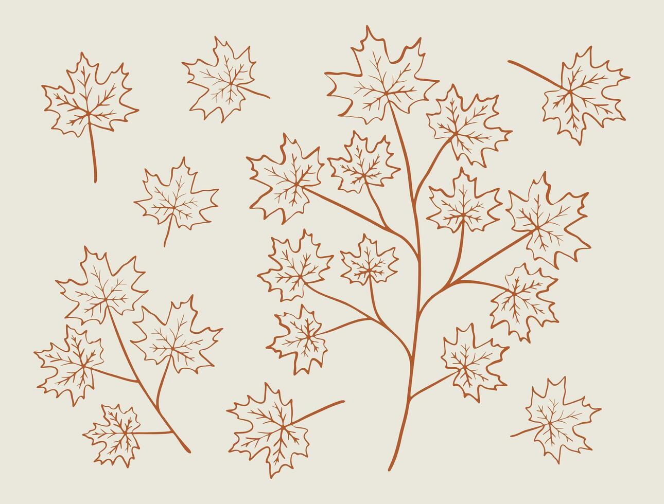 Maple leaf and branch line art illustration set vector
