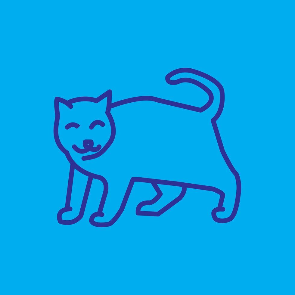 Stopping cat simple outline blue illustration vector