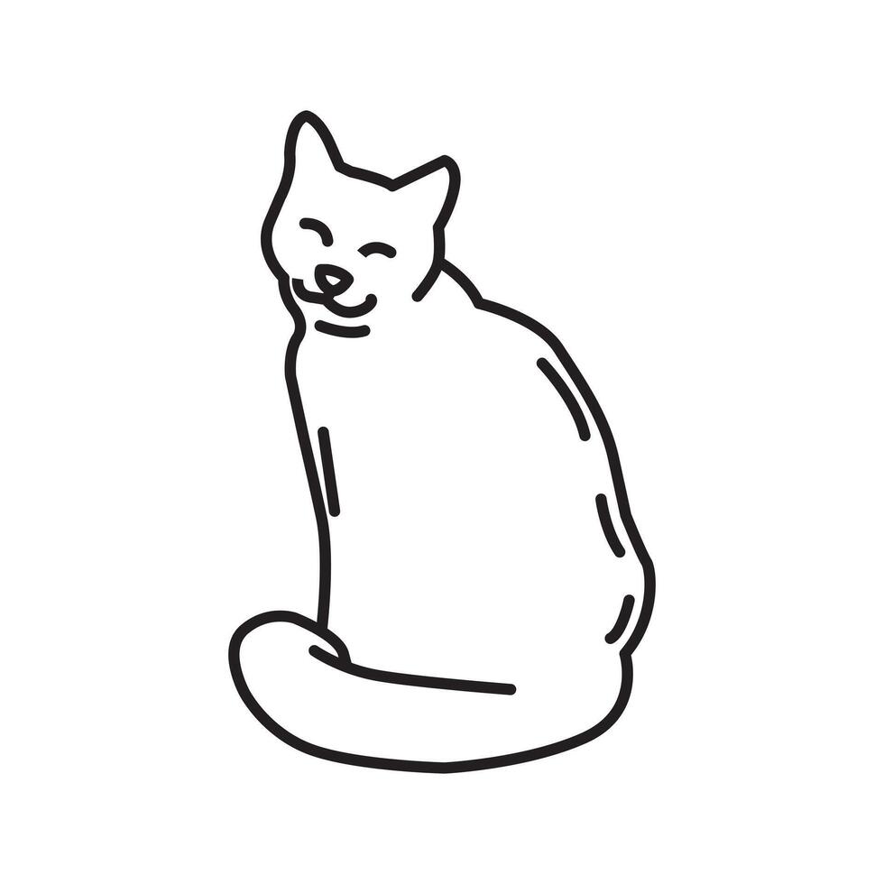 Cute turning head smiling cat outline design vector
