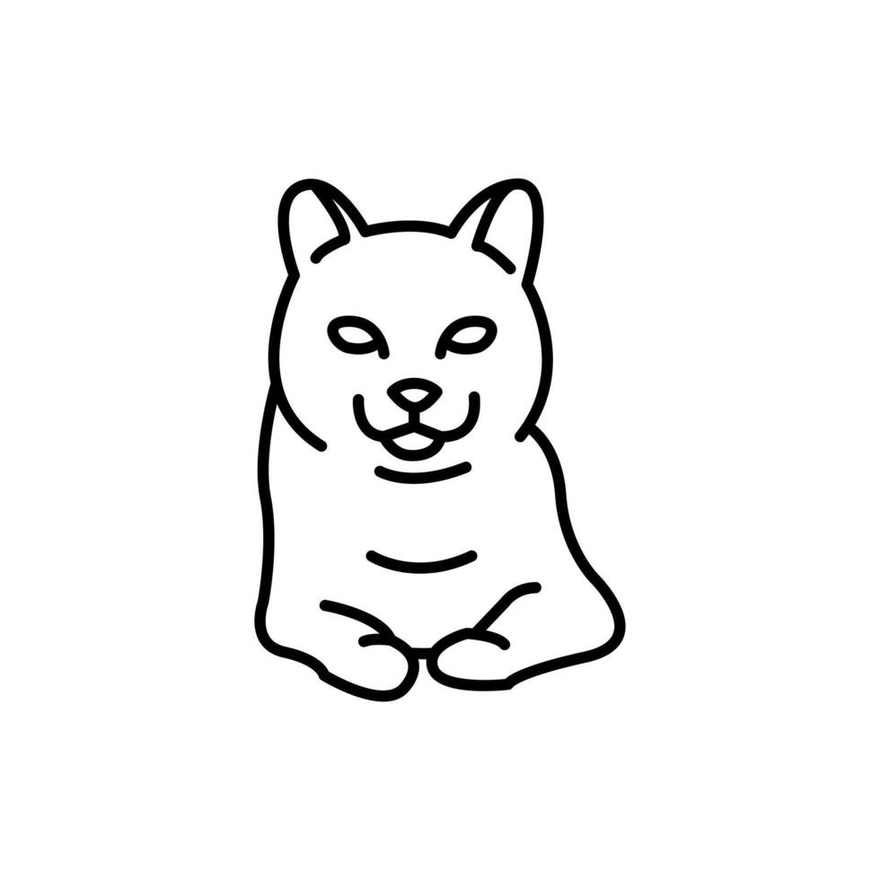 Sitting cute simple outline cartoon cat vector