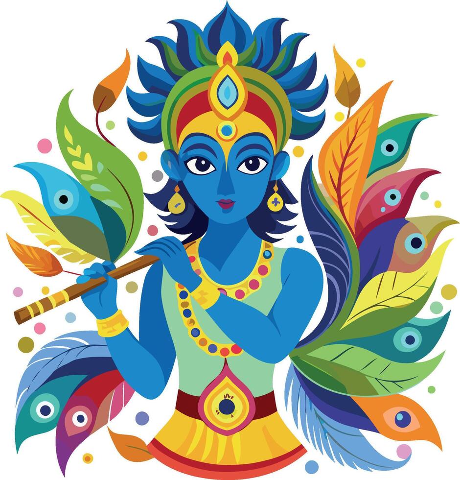 colorful krishna with peacock feather background vector