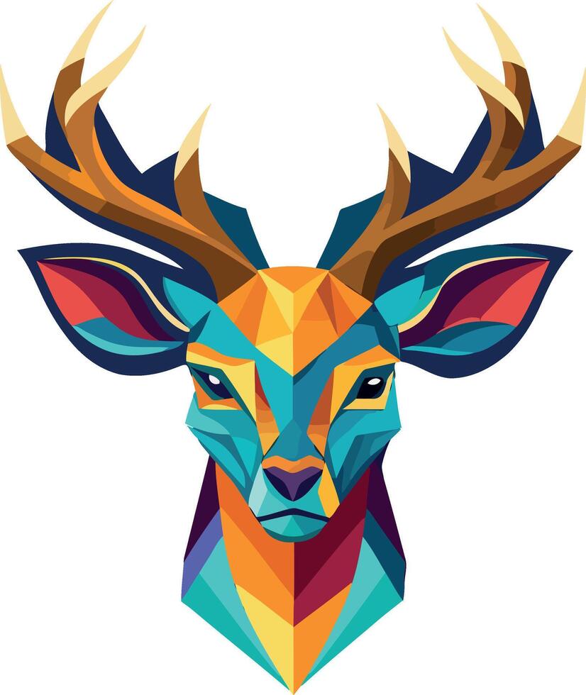 A geometric shapes colorful deer head with horns vector