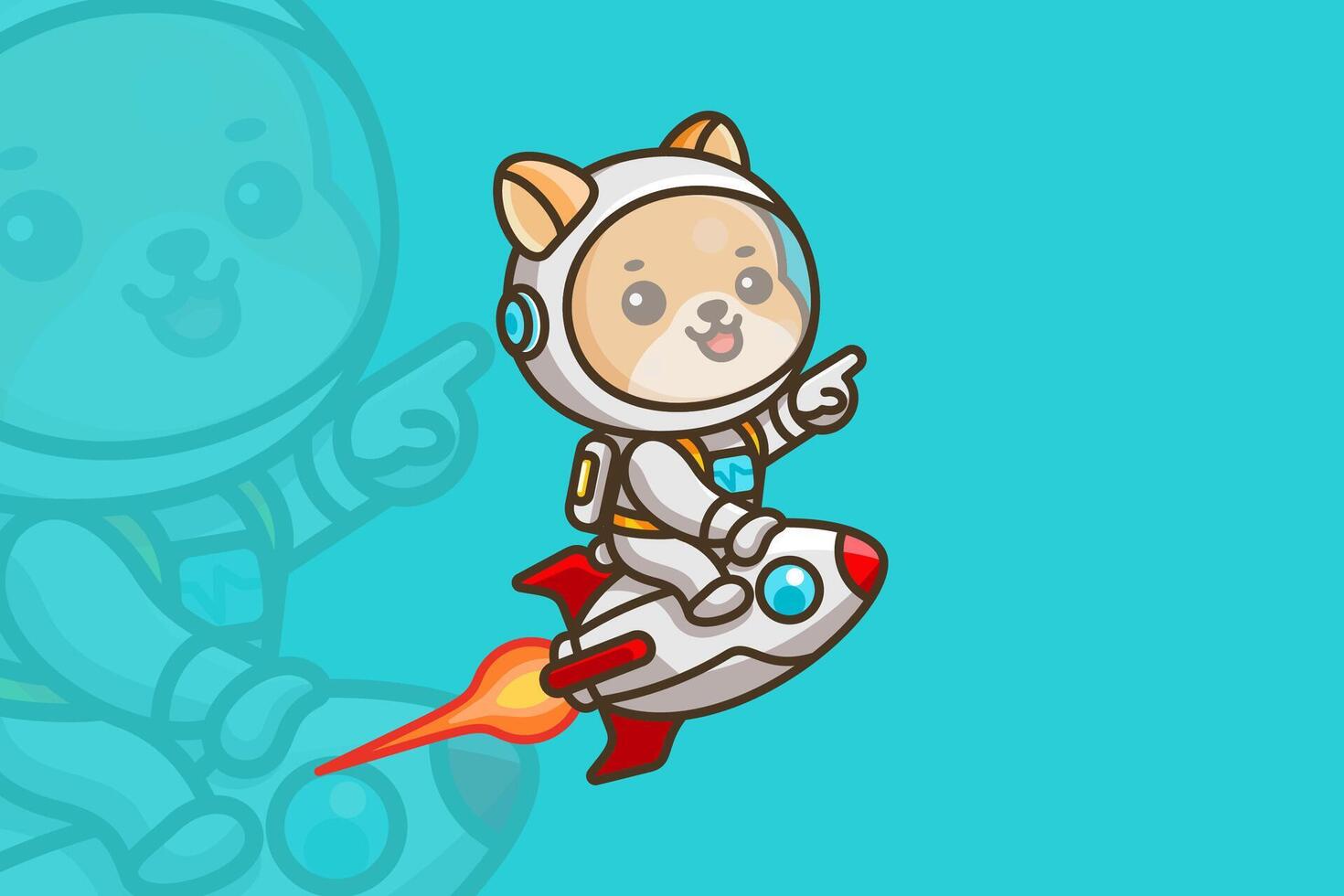 A cartoon dog in an astronaut suit riding on a rocket vector