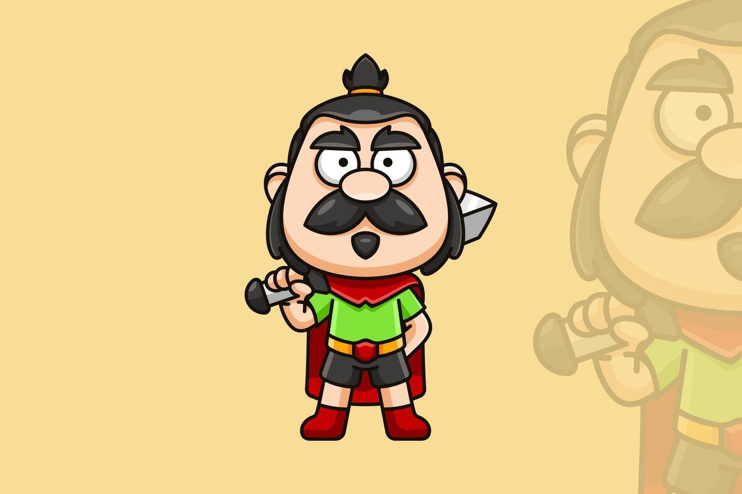 A cartoon character with a sword and a mustache vector