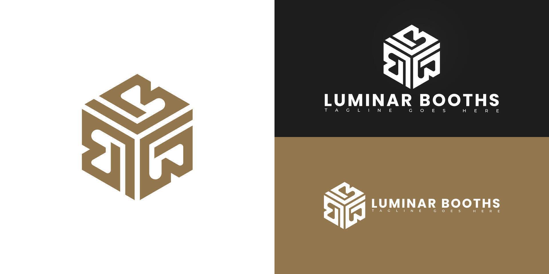 Modern hexagon initial letter LB or BL logo in gold color isolated on multiple background colors. The logo is suitable for renting photo booth logo design inspiration templates. vector