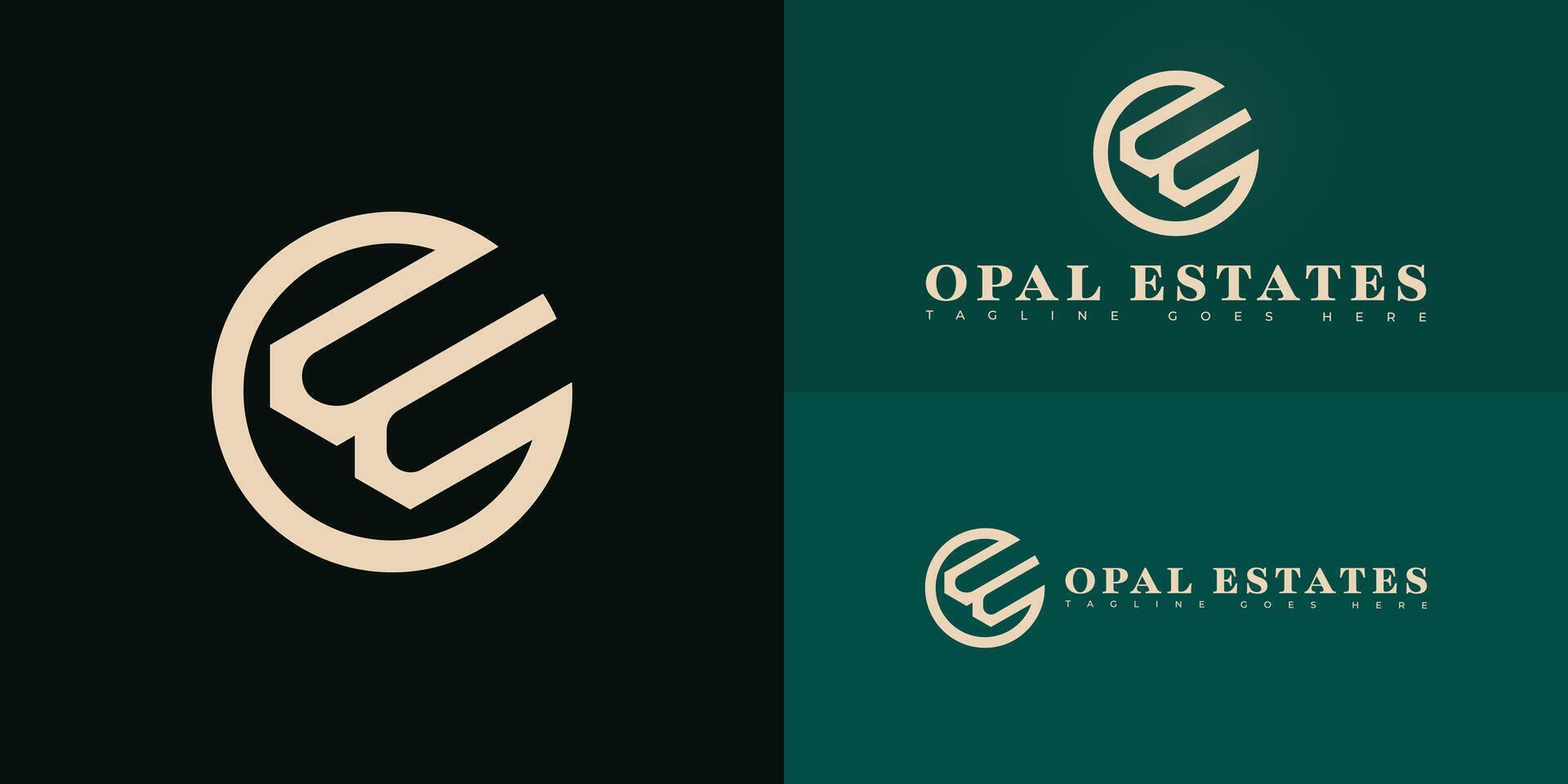 Modern circle initial letter EO or OE logo in gold color isolated on multiple background colors. The logo is suitable for real estate company logo design inspiration templates. vector