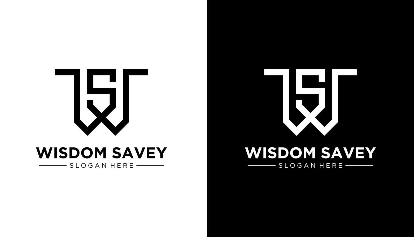 WS initial letter monogram logo design on white and black background template vector