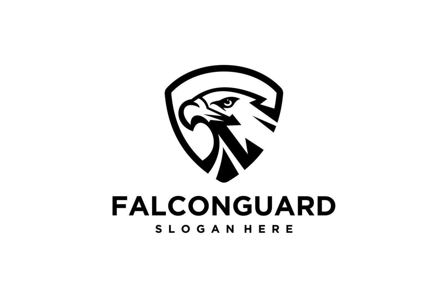 Abstract shield falcon eagle or hawk head isolated on white background. Template for design mascot, label, badge, emblem or other branding. illustration. vector