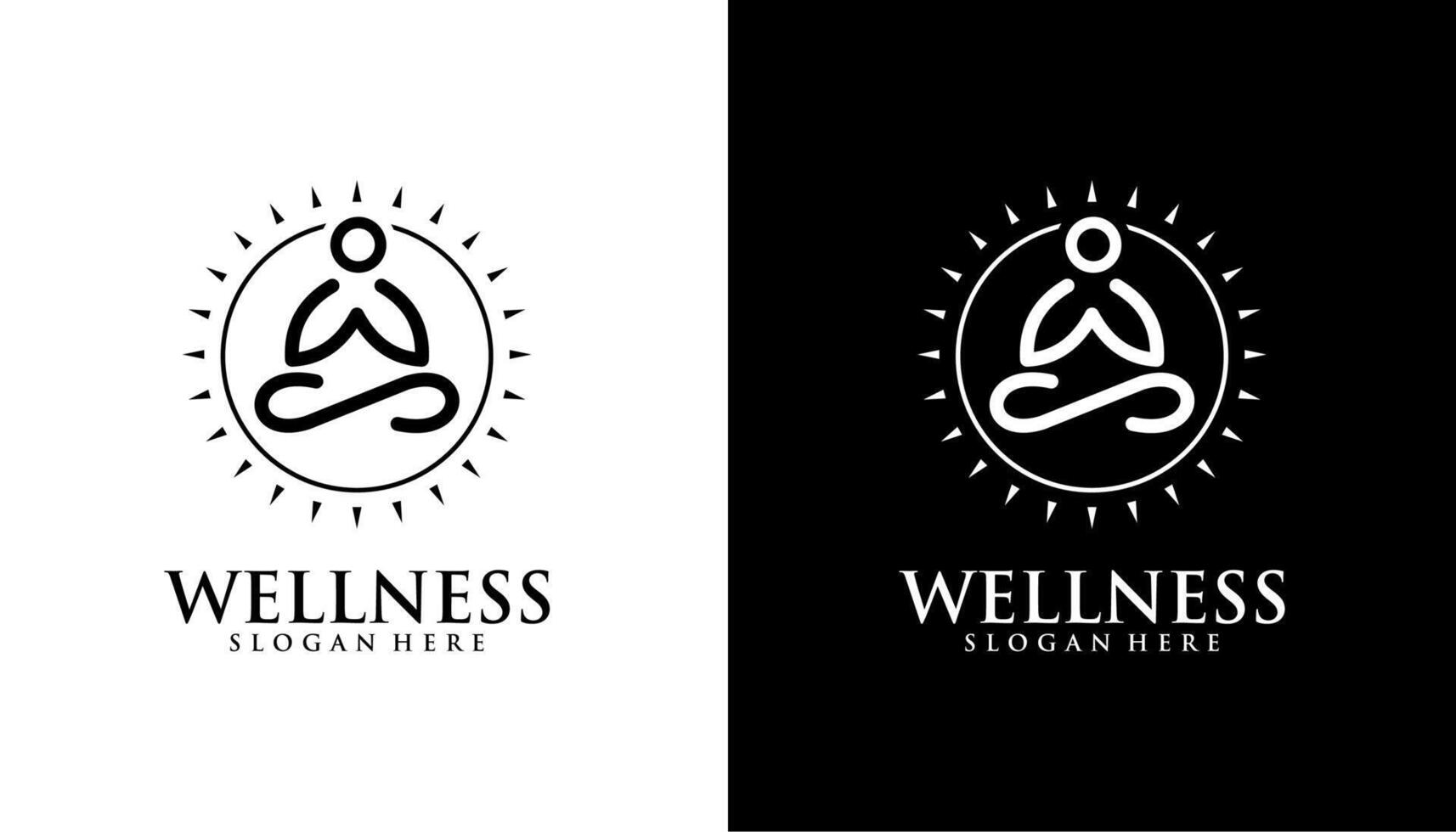 wellness yoga person with sun rounded logo template element vector