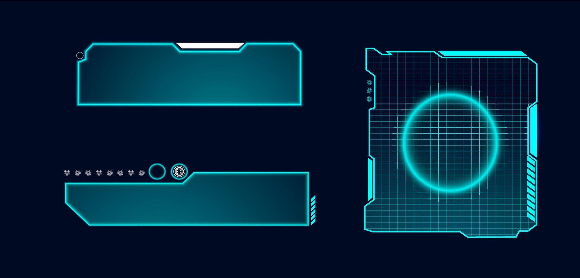 illustration technology box, futuristic callout title banner, and digital frame boxes. HUD screen or textbook Cyberpunk style. vector