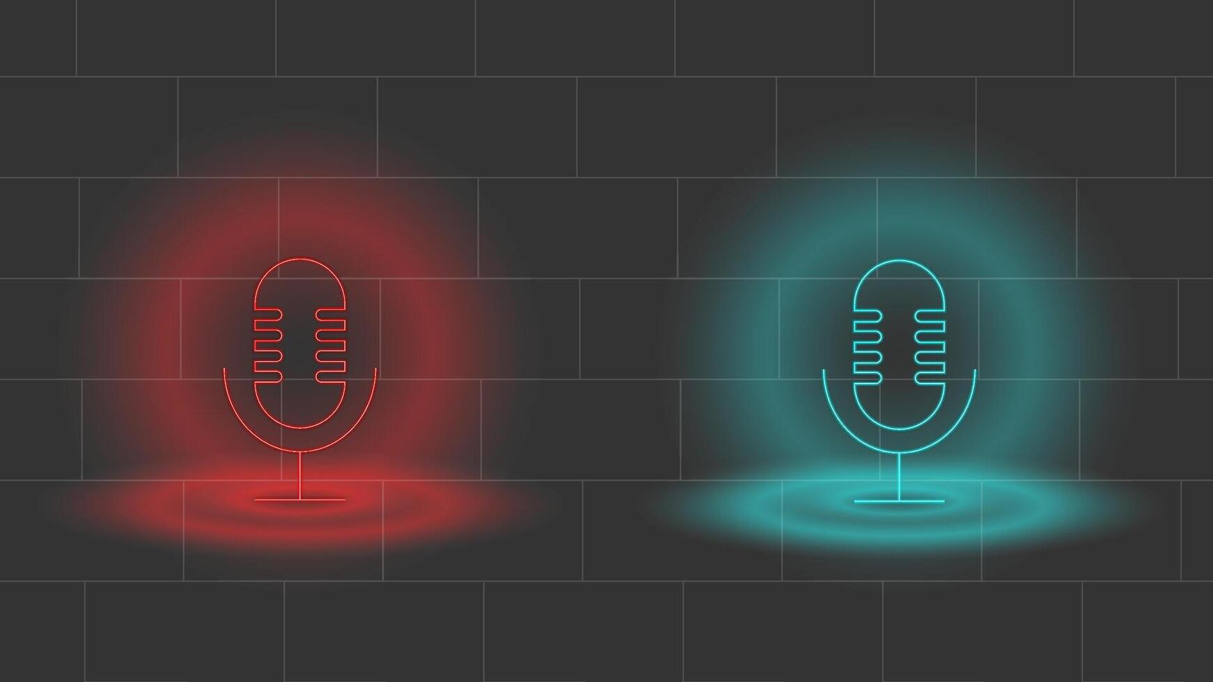 illustration podcast icon or microphone neon light glow blue and red texture background. vector