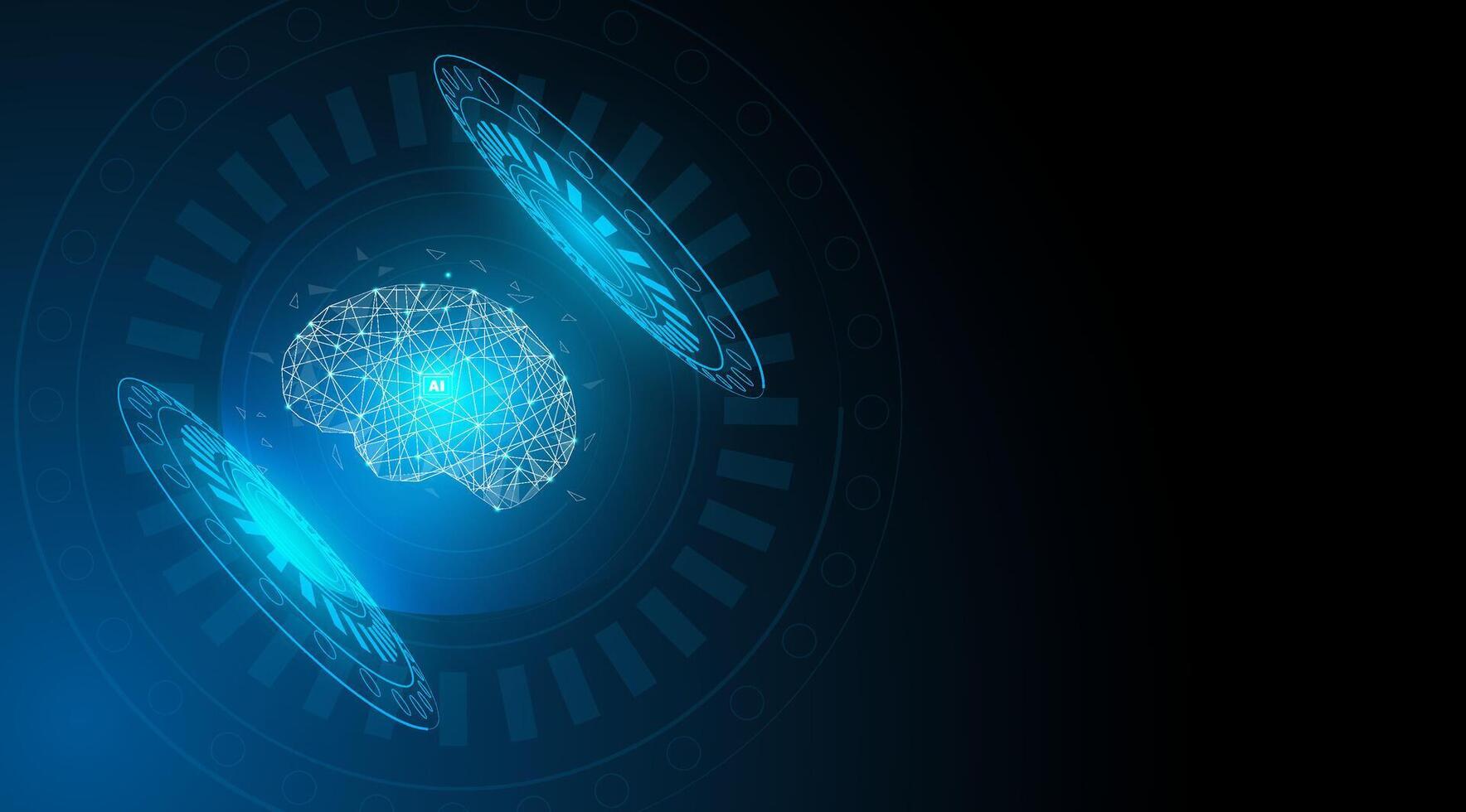 Abstract digital and technological blue background. AI brain or Artificial Intelligence editable vector
