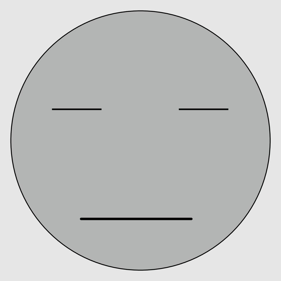A simple face represent bored feeling, grey and black circular face, bored emoji expression, suitable for social media and chat and icons, good for print material and character design and signs vector