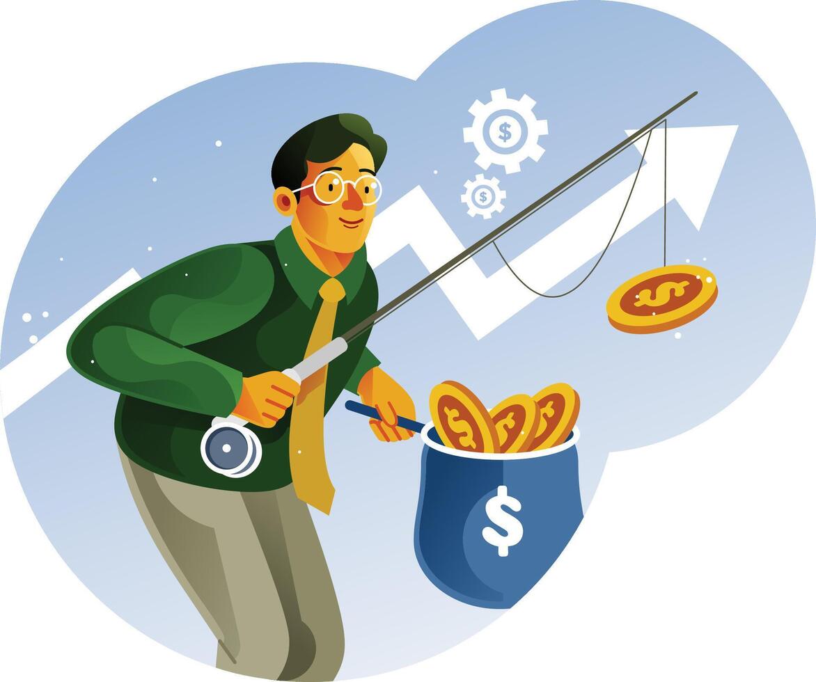 Businessman fishing money illustration vector