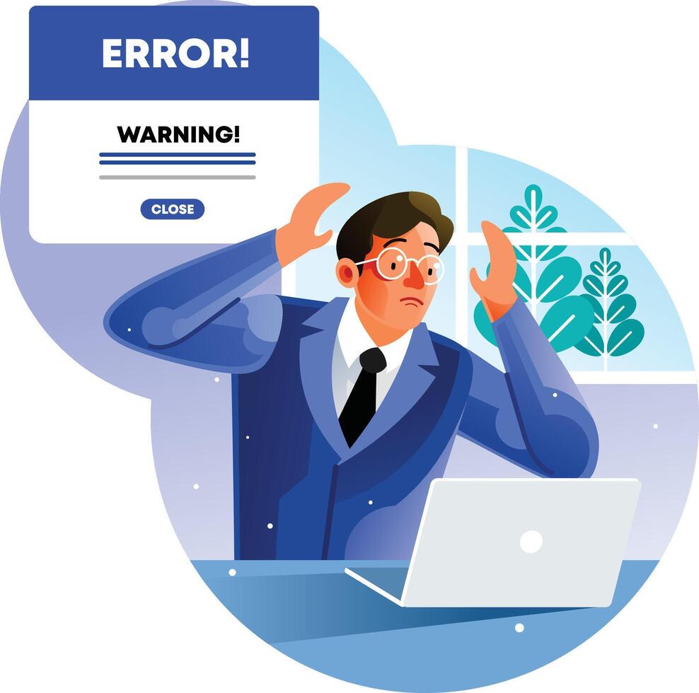 Office men feel stressed looking laptop errors vector