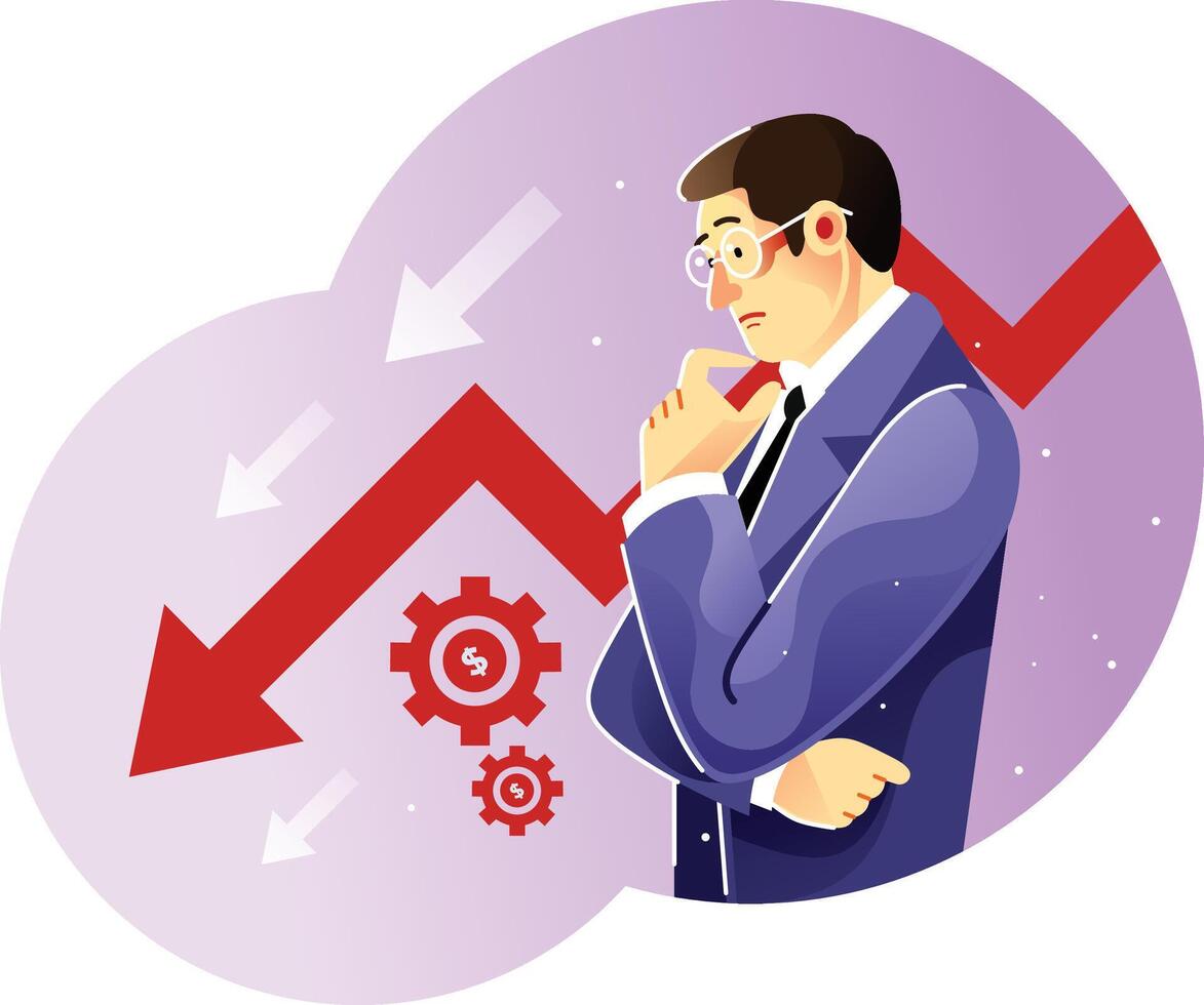 Sad businessman over the declining business chart vector