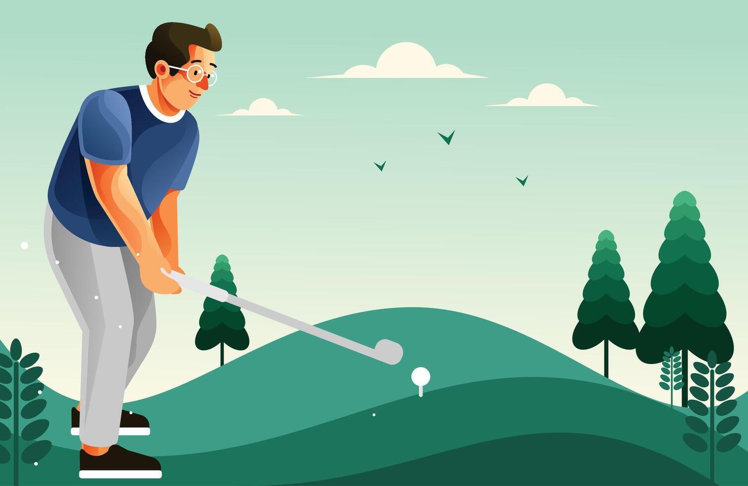 A man playing golf at golf yard vector