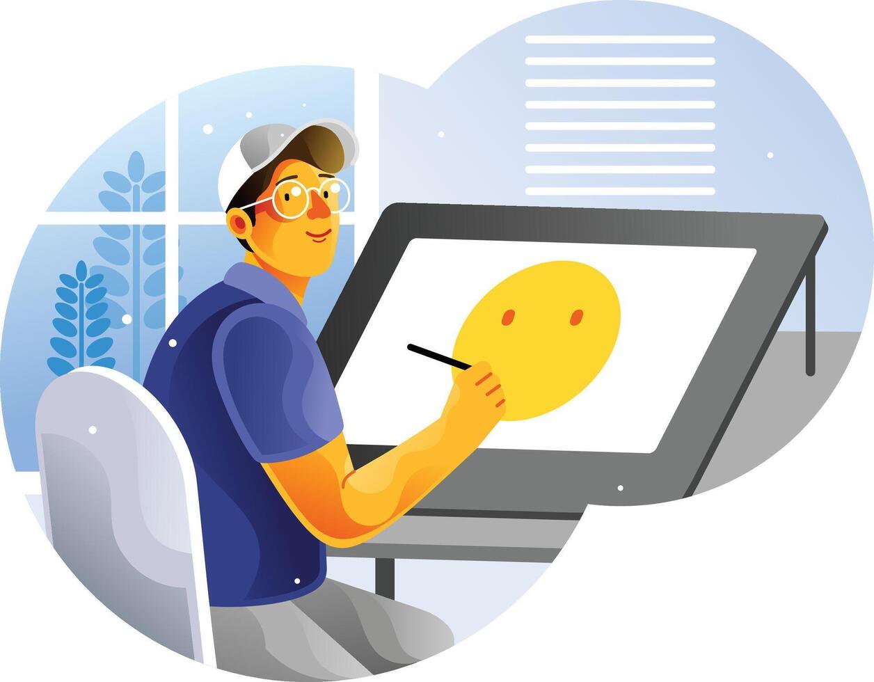 Designer drawing on the graphic tablet vector