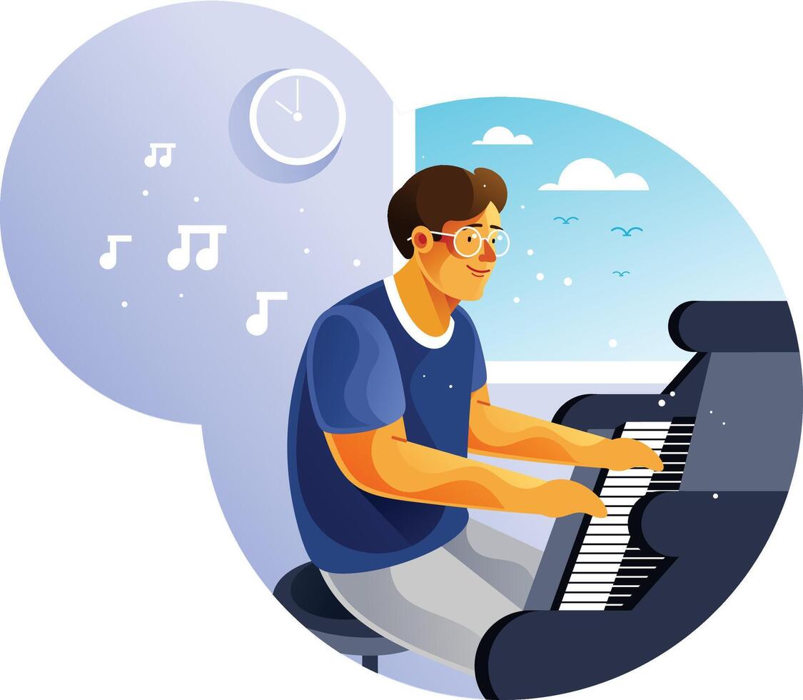 Young man playing the piano vector