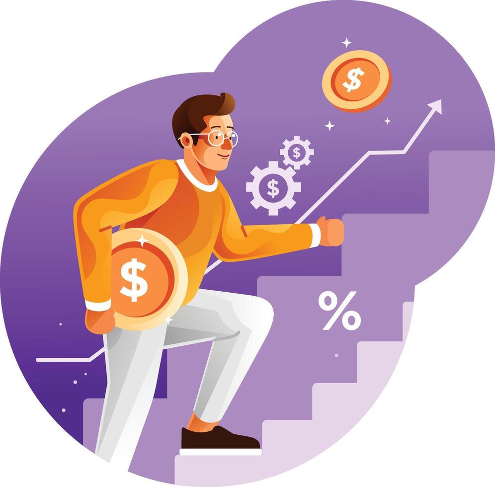 young entrepreneurs climbing the ladder of success vector