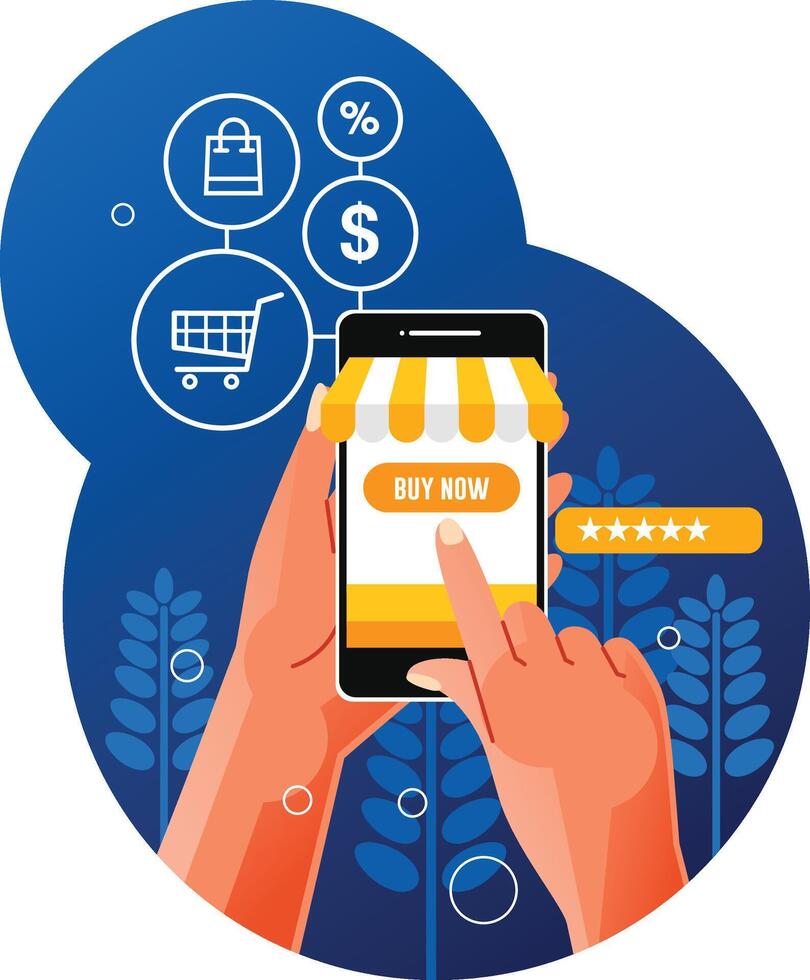 Online shopping using a smartphone vector