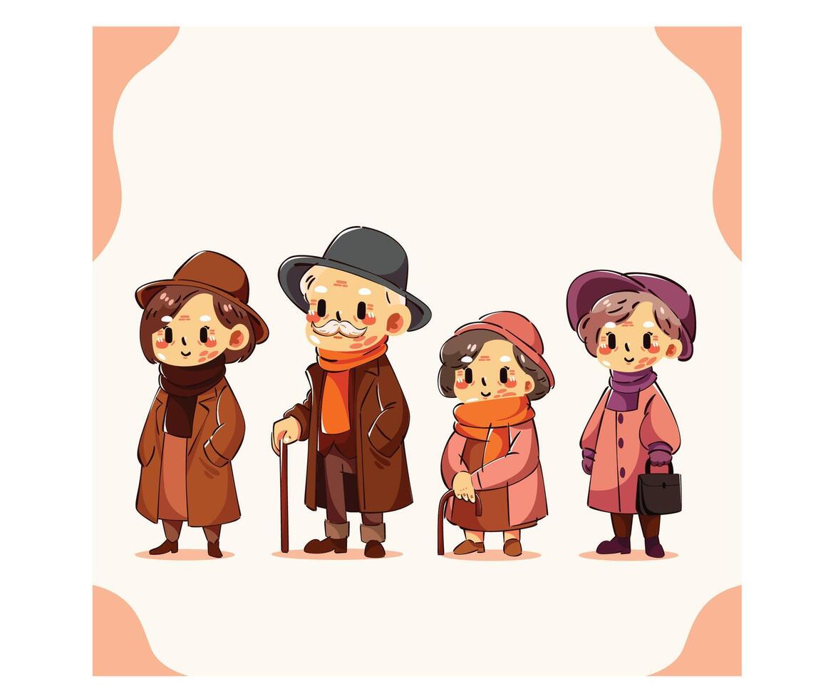 Group Cute International Day of the Older Person Illustration vector
