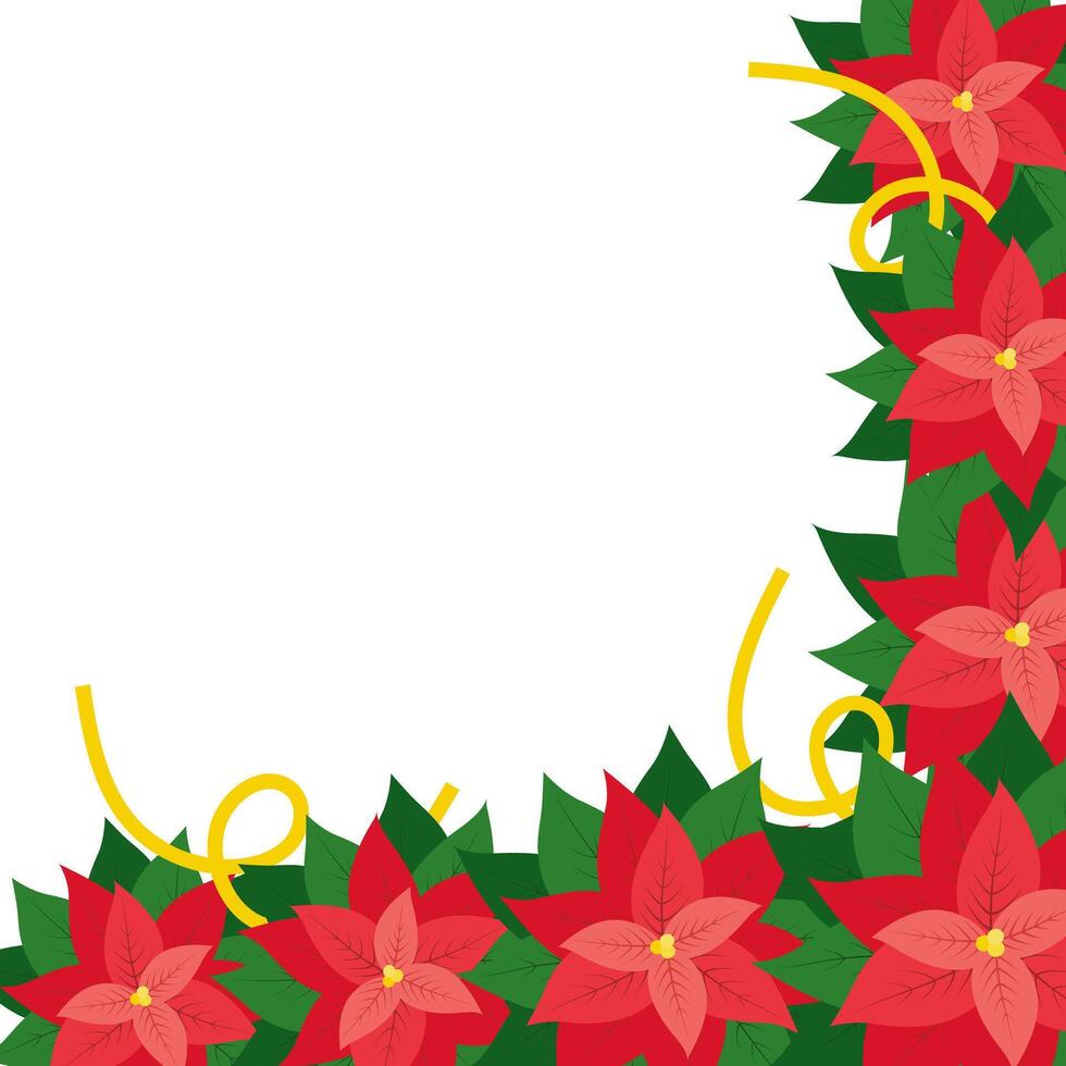 Poinsettia Flower with spiral decoration Corner frame border Christmas thematic cards template idea. Copy space. Isolated illustration Greeting, invitation, marketing material, poster, leaflet vector