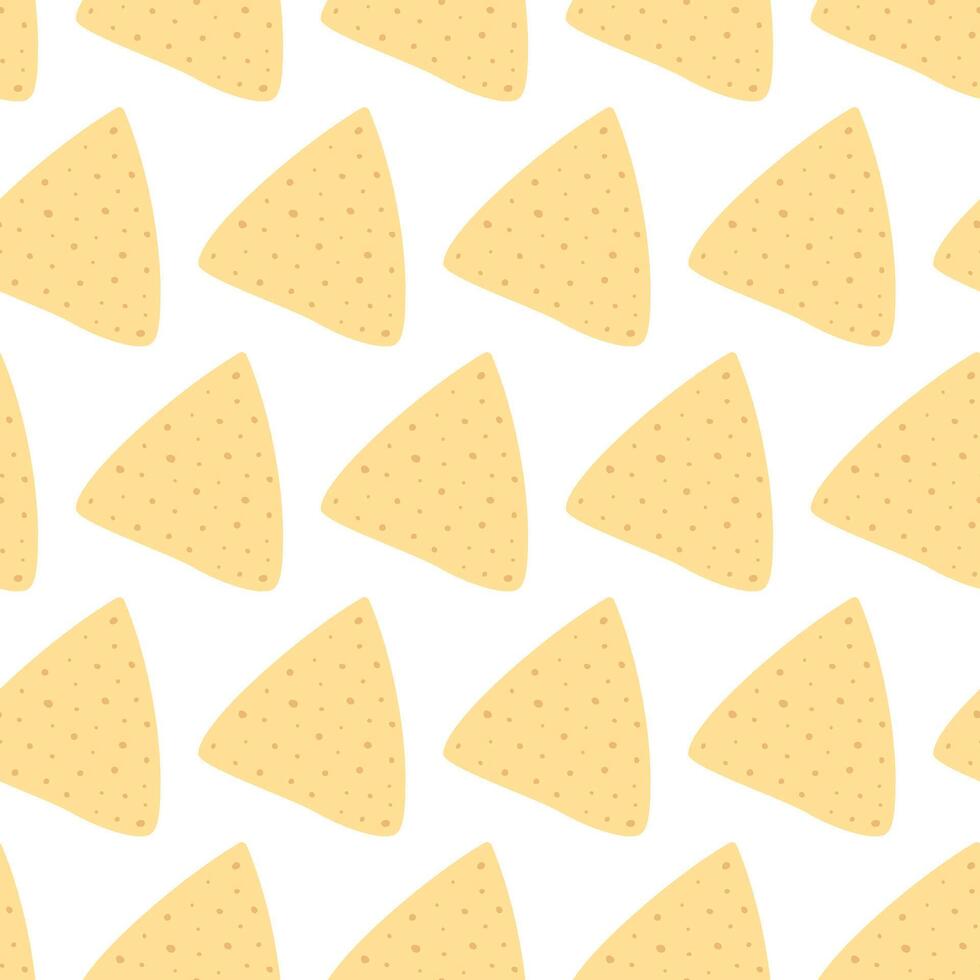 Tortilla chips Seamless pattern Nachos Day Wallpaper or Greeting abstract background texture idea. Isolated illustration Wrapping or web, cards, posters, banners, leaflets or price tag, label vector