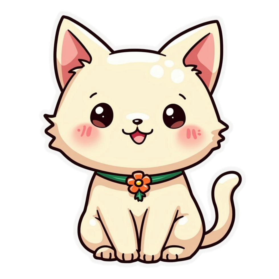 Cute cream cat with floral necklace png