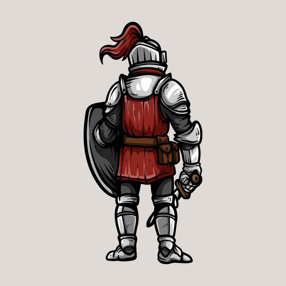 knight line art style sketch classic vintage design illustration vector