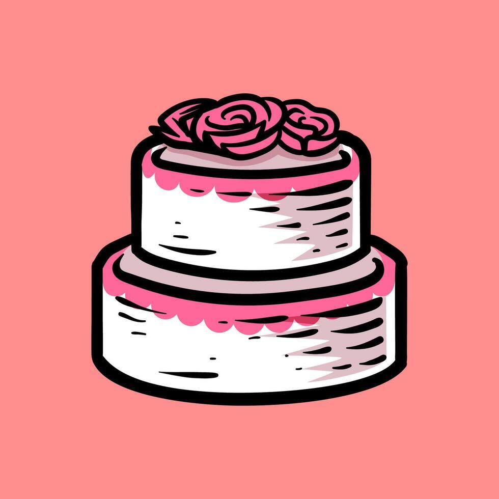 wedding cake with flower decoration line art style sketch classic vintage design illustration vector