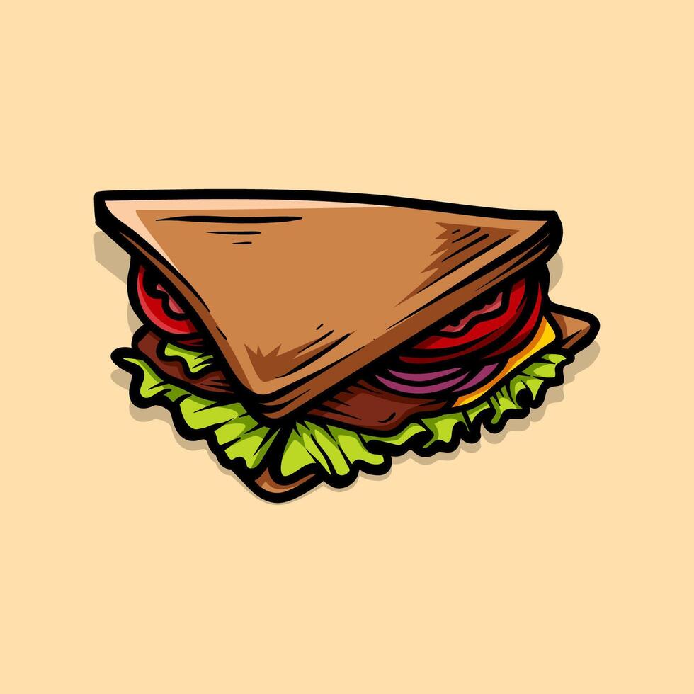 Delicious colored sandwich line art sketch classic vintage design illustration vector