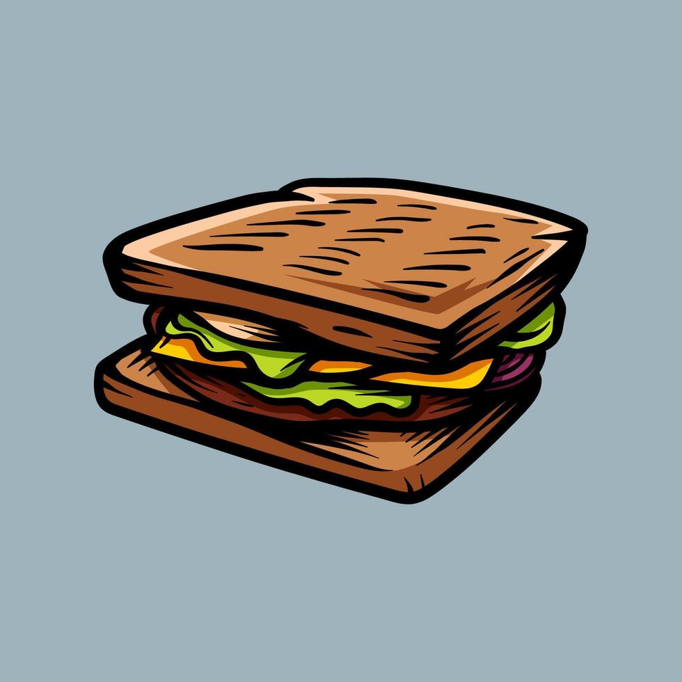 Colorful sandwich line art sketch classic vintage design illustration vector