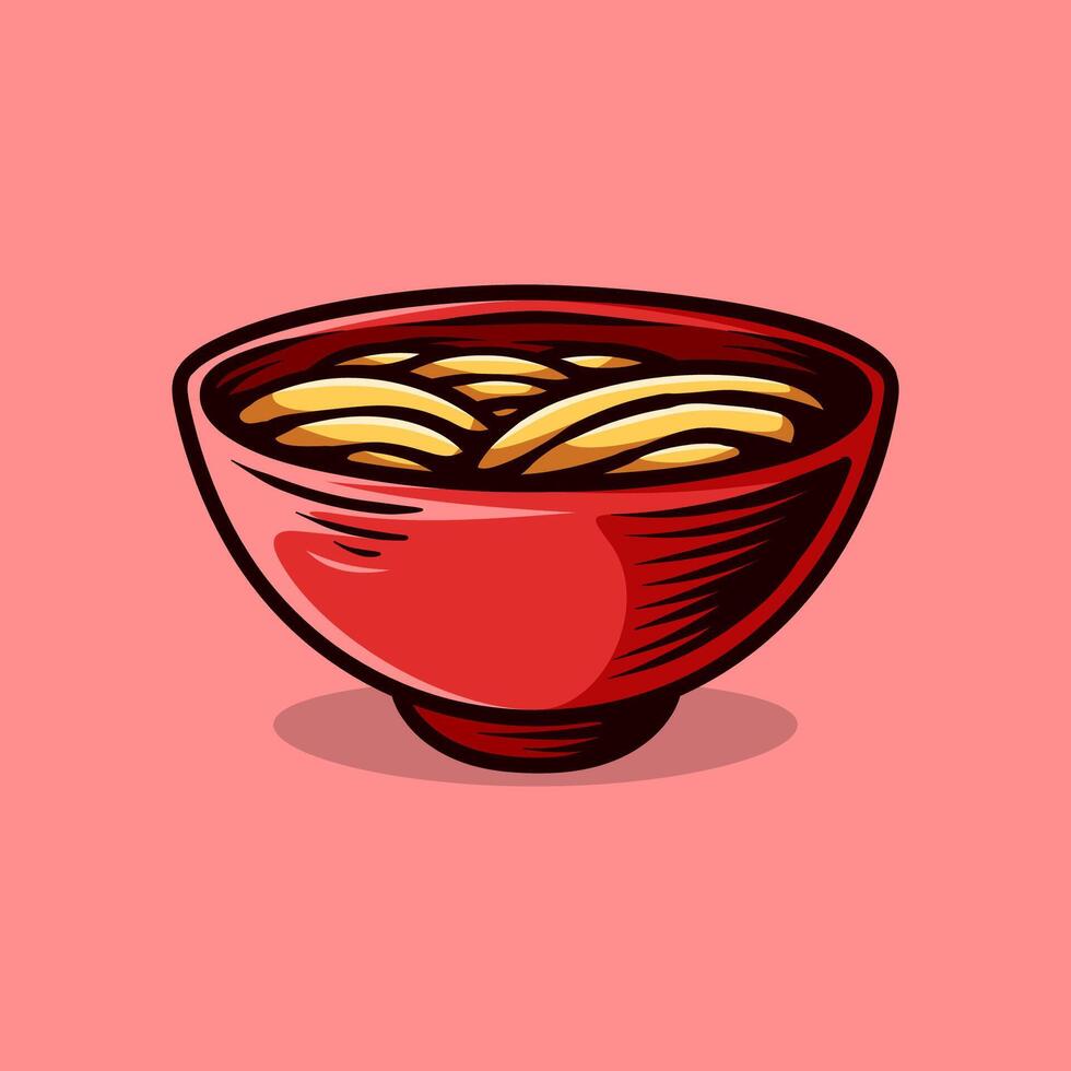 Vintage style colored hand draw of ramen udon black isolated design vector