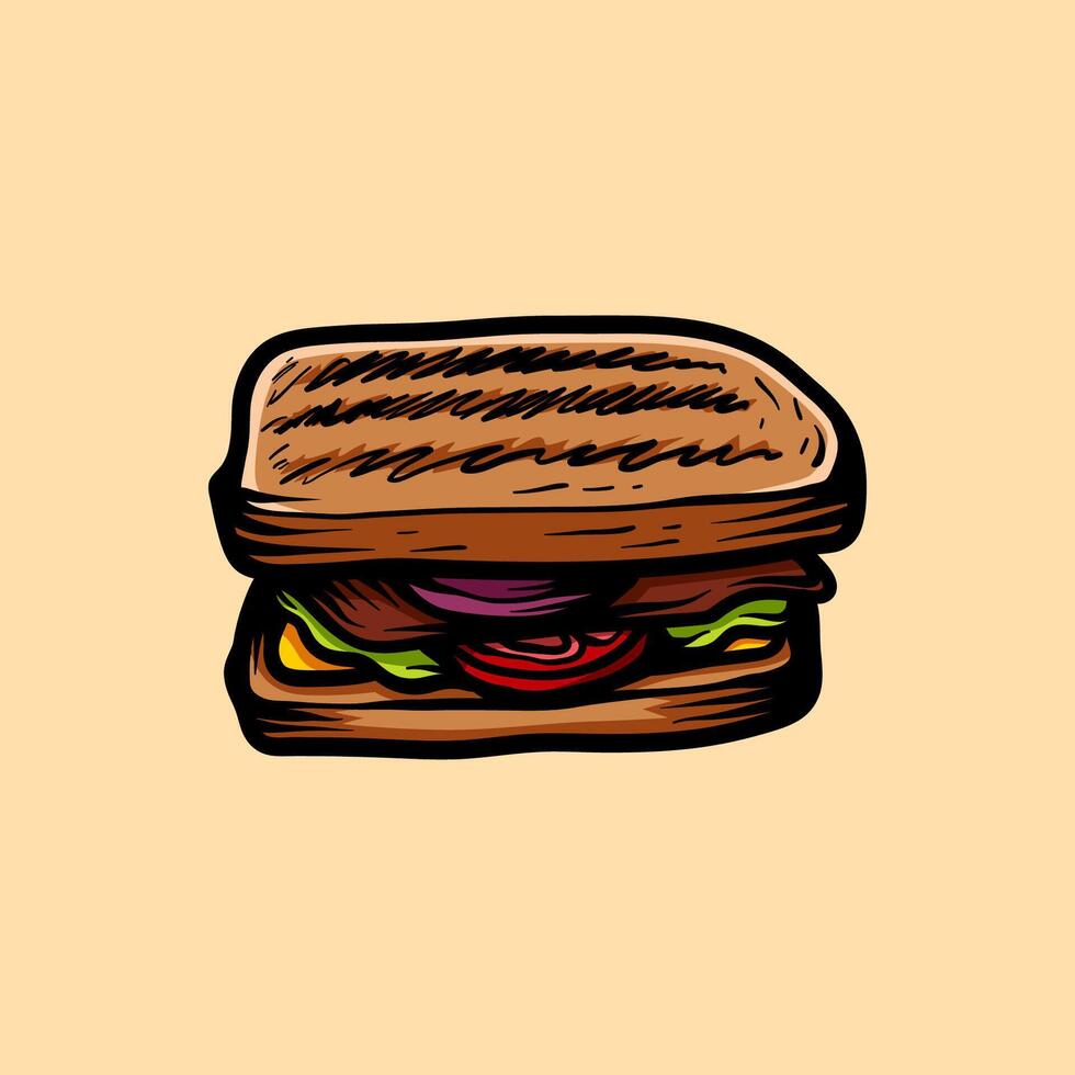 colorful sandwich line art sketch classic vintage design illustration vector