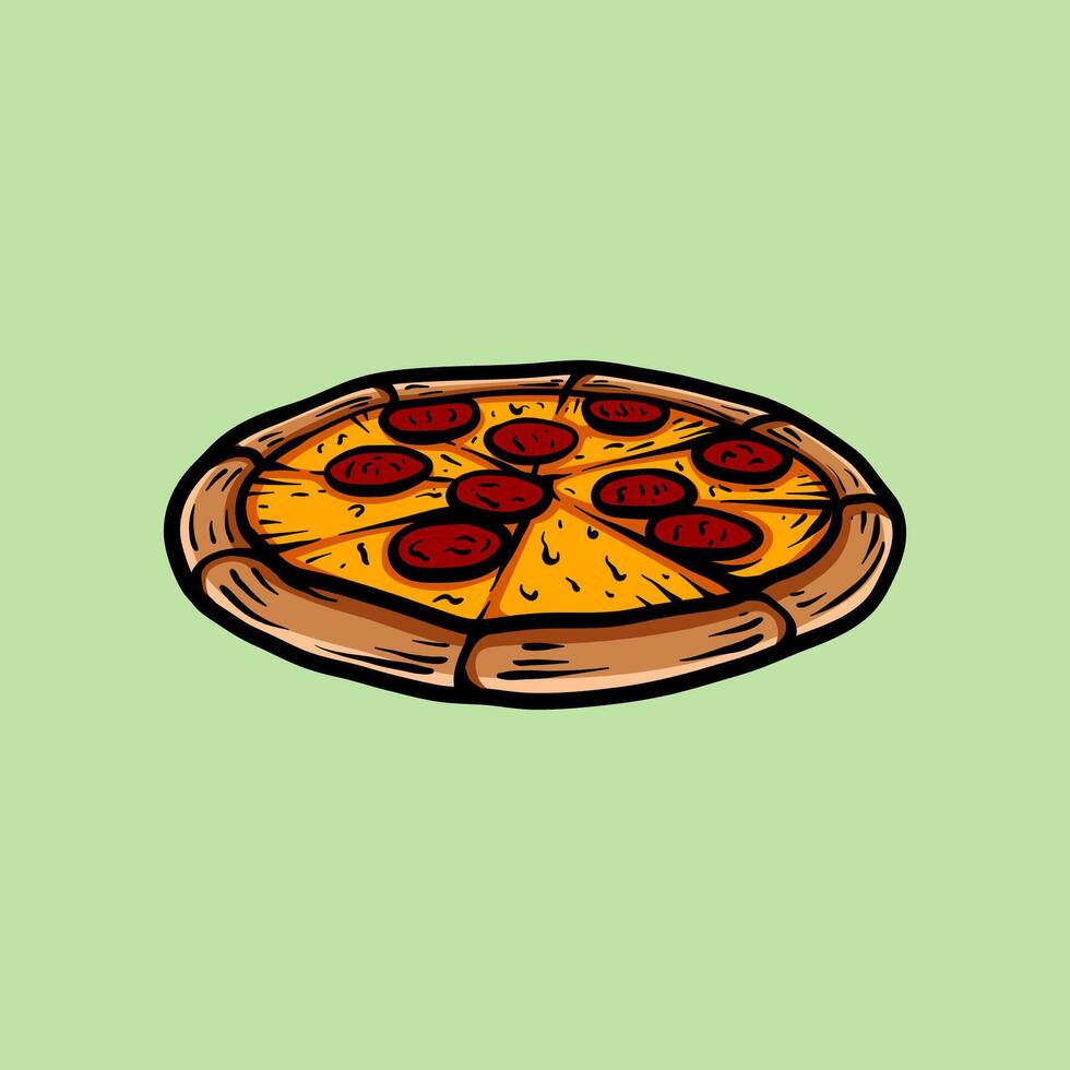 Side view of the pizza line art sketch classic vintage design illustration vector