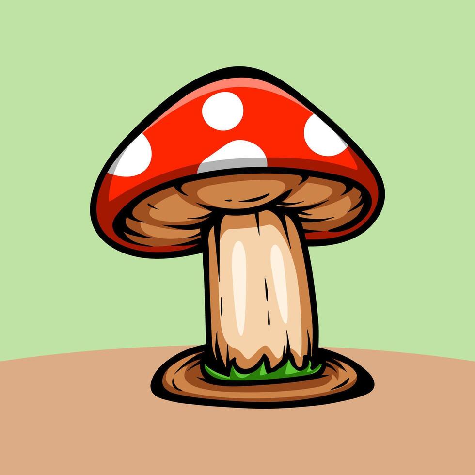 Colored single big mushroom isolated design vintage style hand draw vector