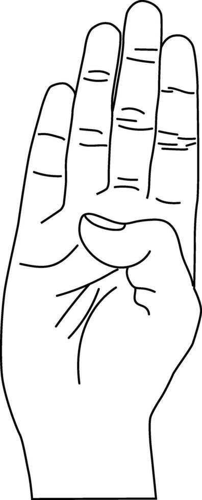 Hand drawn letter b sign language illustration. People hand gesture in outline style vector