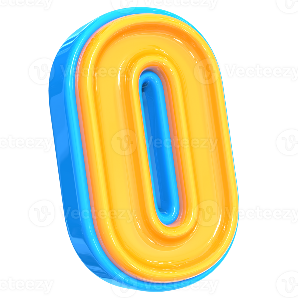 blå med gul siffra 0 3d framställa png
