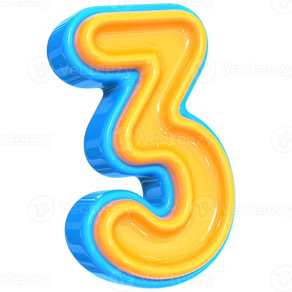 Blue With Yellow Number 3 3D Render png