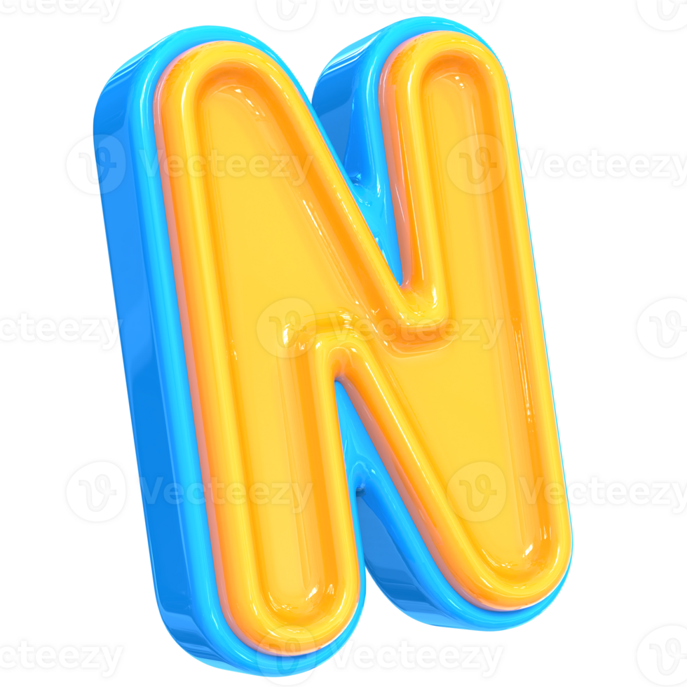 Blue With Yellow Font N 3D Render png