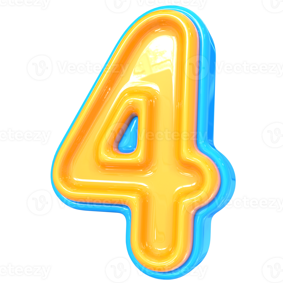 Blau mit Gelb Nummer 4 3d Rendern png
