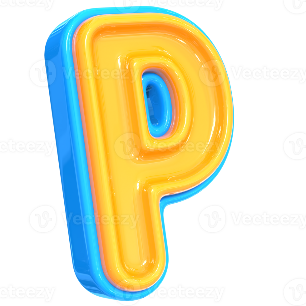 Blue With Yellow Font P 3D Render png