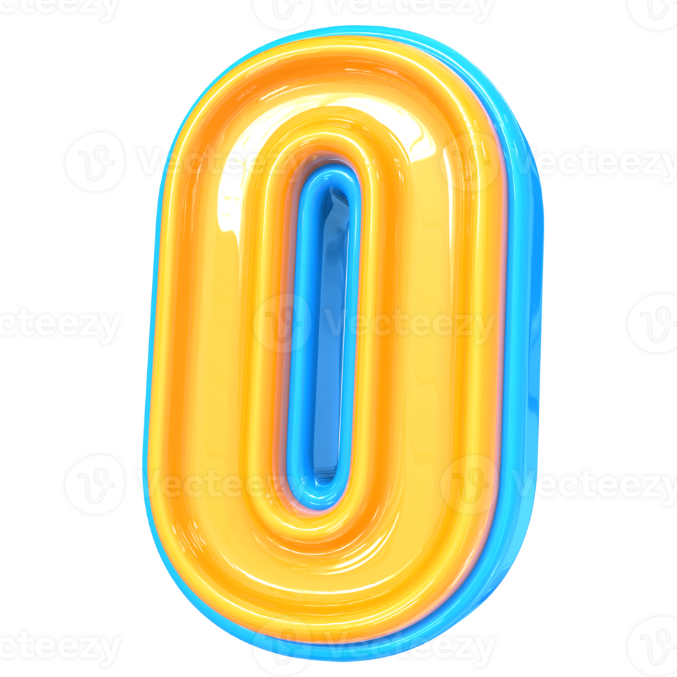 Blue With Yellow Number 0 3D Rendering png