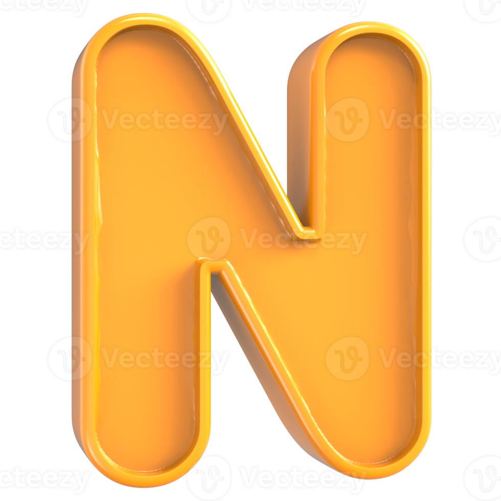 N Font Yellow 3d render png