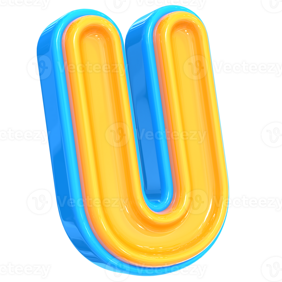 Blue With Yellow Font U 3D Render png